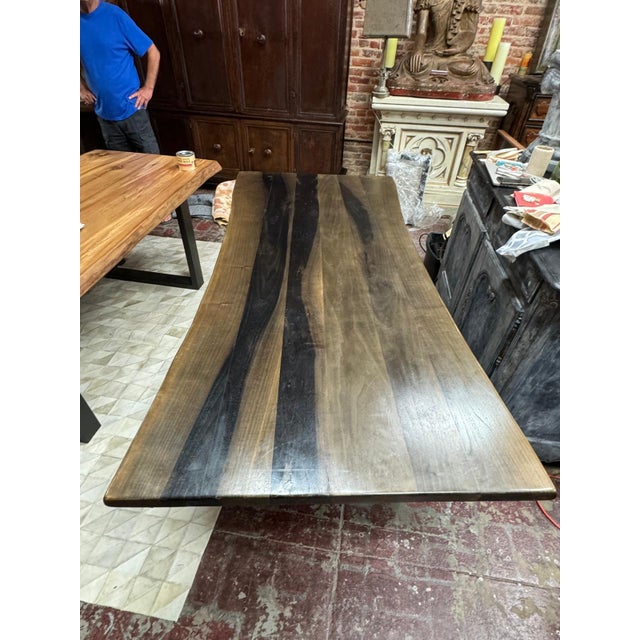 Rustic Live Edge Dining Table – Modern Design, Grey Brown Patina For Sale - Image 11 of 11