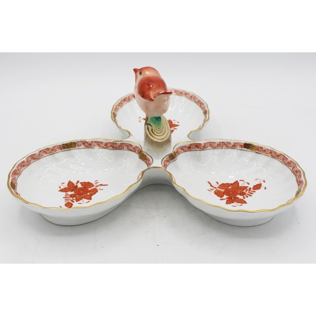 Herend Hungarian Herend Chinese Bouquest Rust 3-Part Relish Dish For Sale - Image 4 of 11