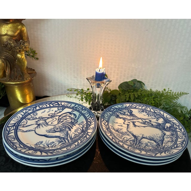 Ceramic 1980s Williams-Sonoma Brittany Blue & White Farm Scene Plates - 6 PCS For Sale - Image 7 of 12
