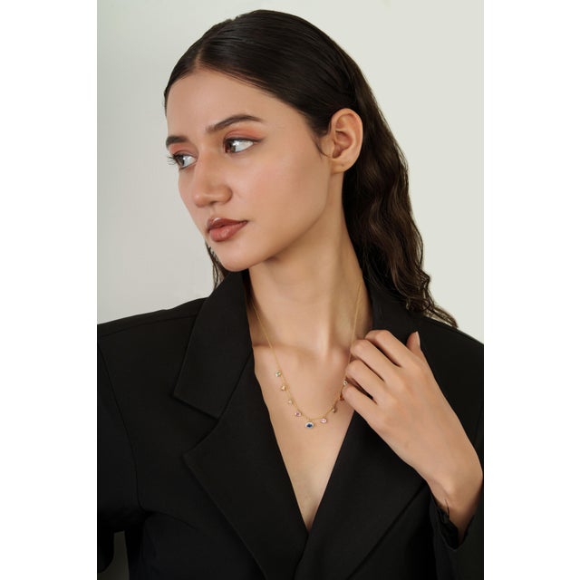 1.63ct Mixed Shape Rainbow Sapphire & Diamond Charm Necklace in 14k Yellow Gold For Sale - Image 10 of 14