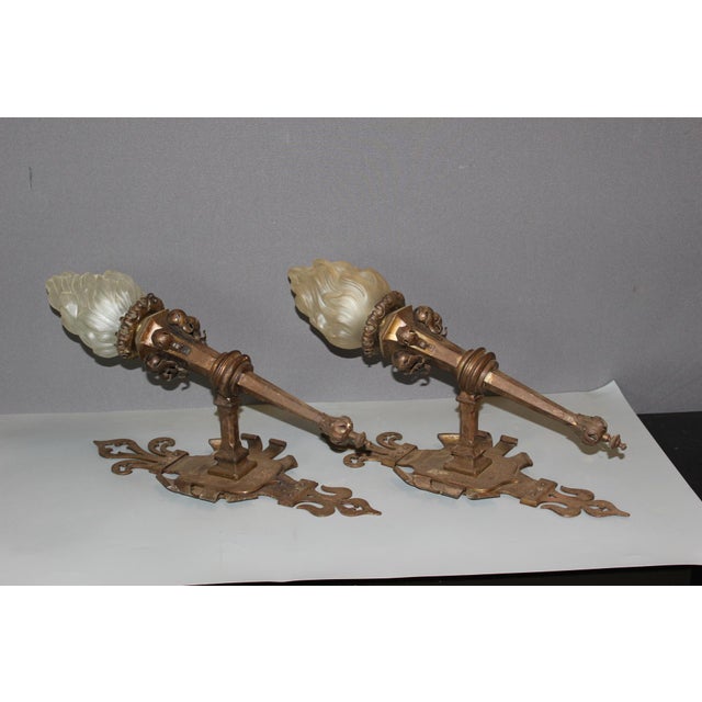 Metal Gothic Wrought Iron Wall Sconces, 1890s, Set of 2 For Sale - Image 7 of 14