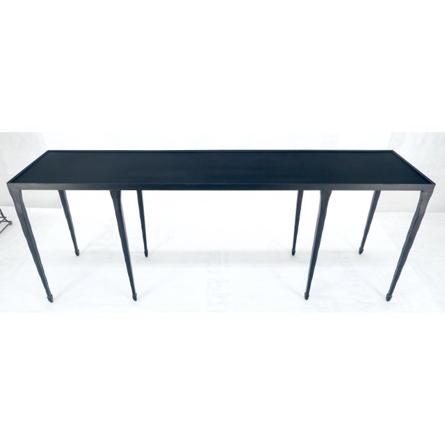 Black Wrought Iron Blacksmith Work Gallery Top 19x84" Long Console Sofa Table MINT For Sale - Image 8 of 14