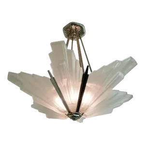 French Art Deco Geometric Six-Panel Chandelier by Sabino