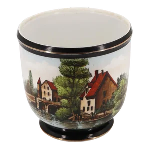 19th Century Porcelain Wine Cooler Depicting Houses and People by a River, Portuguese