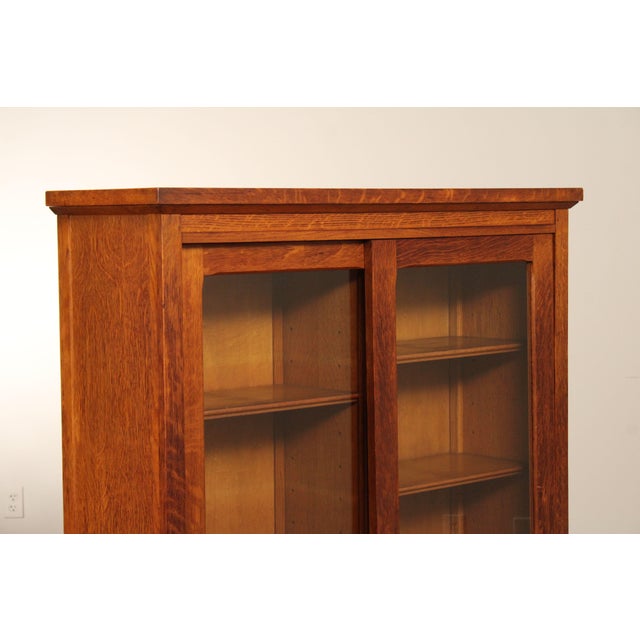 Antique Mission Oak Sliding Glass Door Bookcase For Sale - Image 4 of 18