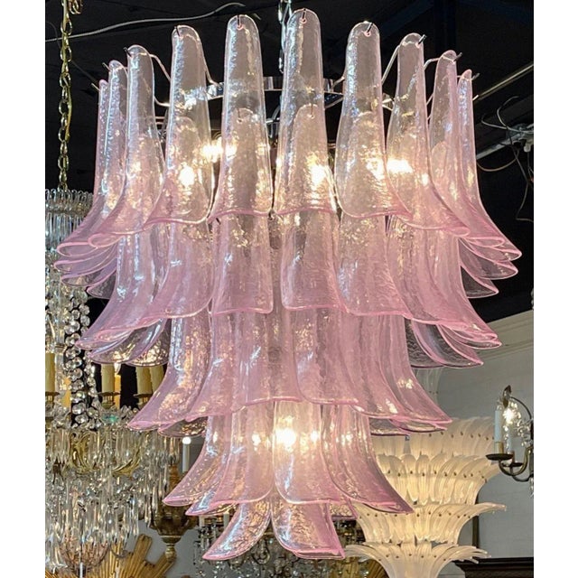 Pink Modern Pink Murano Style Glass Saddle Form Chandelier For Sale - Image 8 of 8