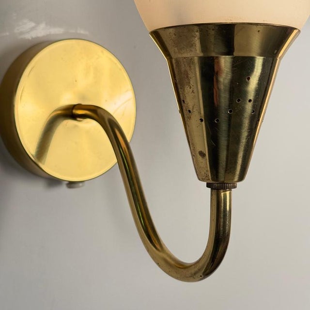 Brass Wall Lamps with Opaline Glass by Paavo Tynell, 1940s, Set of 2 For Sale - Image 11 of 18