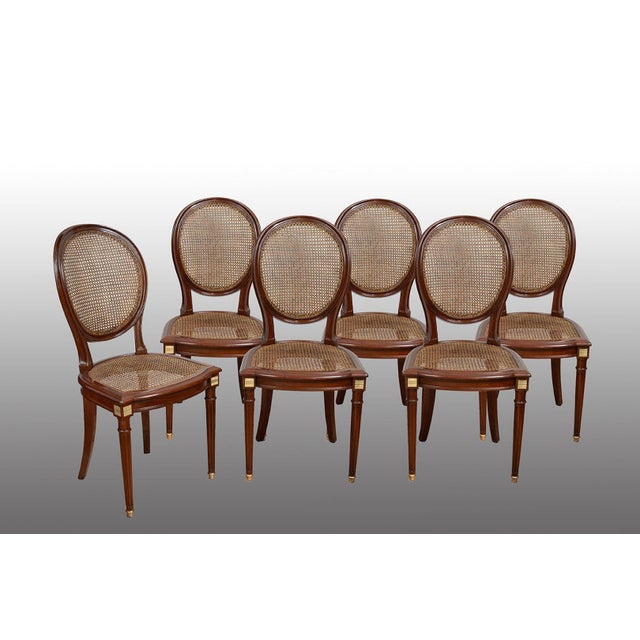 A set of six antique solid mahogany chairs dating from the second half of the 19th century. The backrest, known as the...