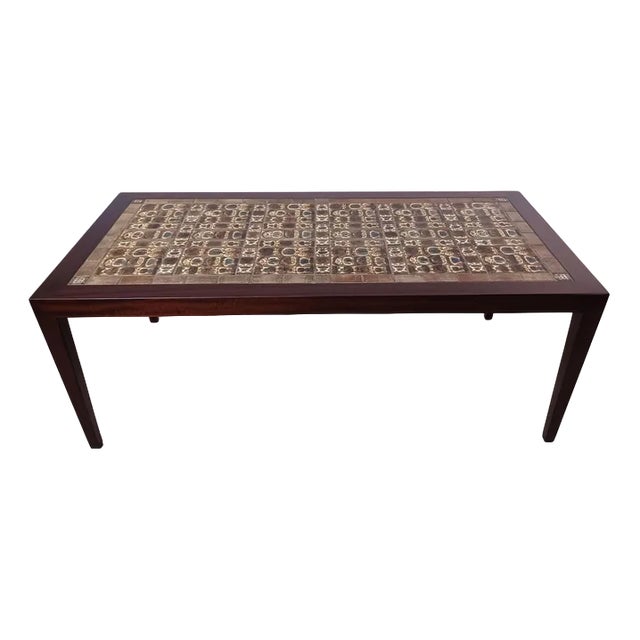 Fully Restored Mahogany Coffee Table with Royal Copenhagen Tiles by Severin Hansen for Haslev Møbelsnedkeri, 1960s For Sale