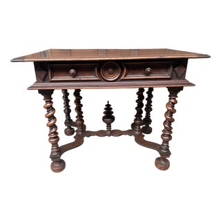 French Walnut Side Table with Twisted Turned Legs For Sale