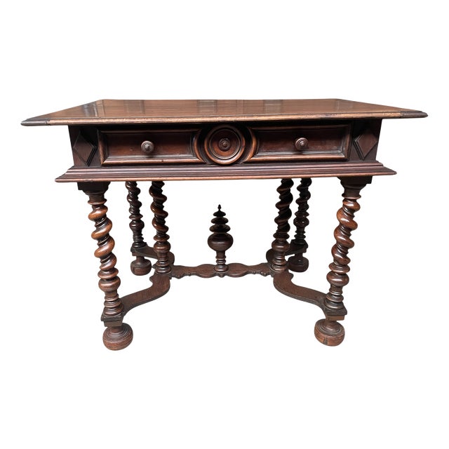 French Walnut Side Table with Twisted Turned Legs For Sale