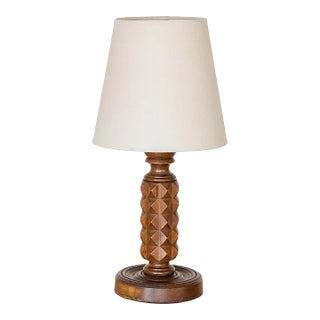1940s French Carved Wood Table Lamp For Sale