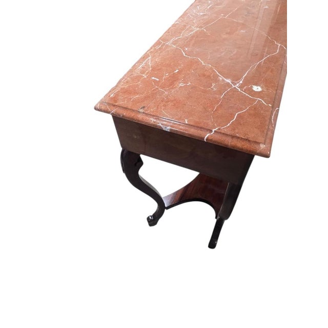 French Empire Style Console Table With Red Marble Top & Two Drawers For Sale - Image 4 of 5