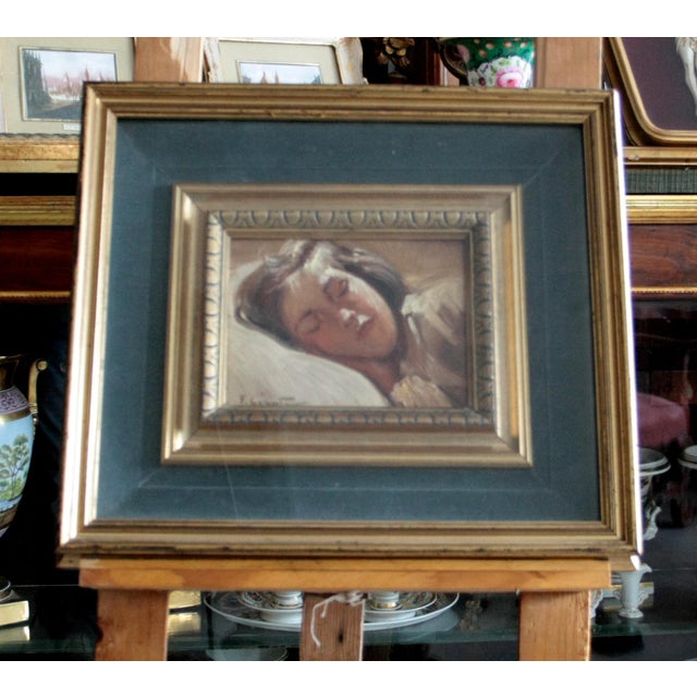 Painting by Francesco Galante, "Sleeping Girl," a work that captures the essence of the early 20th-century Neapolitan...