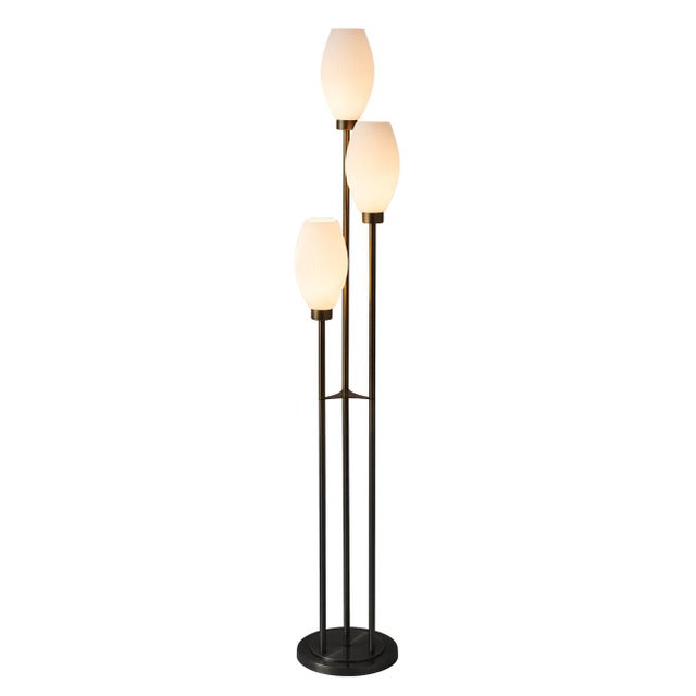Willows Accent Floor Lamp, Matte Black, Opal Glass, Foot Dimmer For Sale - Image 4 of 8