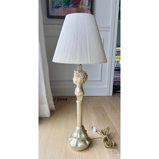 Mid 20th Century Rare Sirmos “Tête De Femme” Figural Table Lamp in the Style of Diego Giacometti With Original Silk String Shade For Sale In Chicago - Image 6 of 12