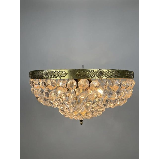 Vintage Italian Brass and Crystal Pendant Light, 1960s For Sale - Image 4 of 5