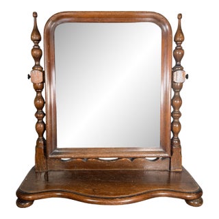 Vintage Vanity Mirror - Antique Wooden Dresser Tabletop Tilting Tilt Mirror - Chippy Rustic Painted Wood Mirror For Sale