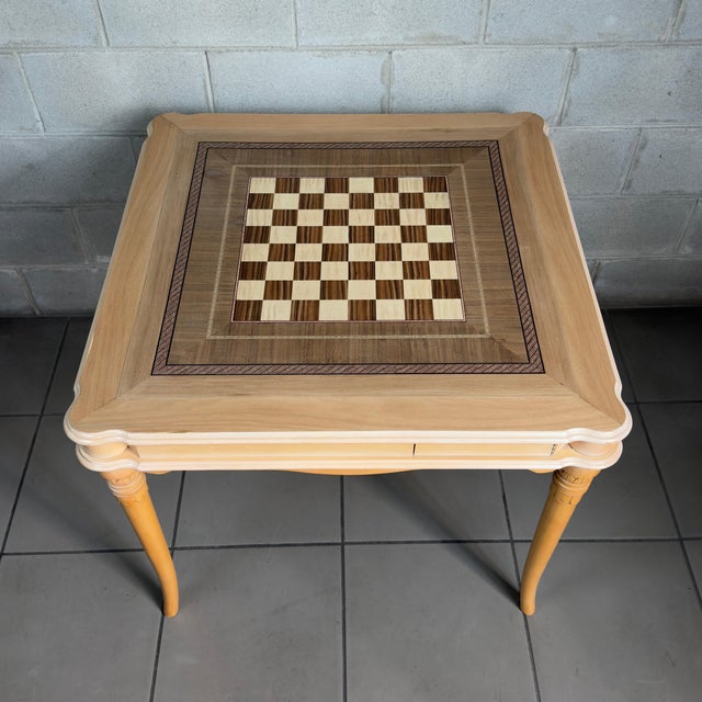 Vintage Light Wood Inlaid Game Table For Sale - Image 4 of 12