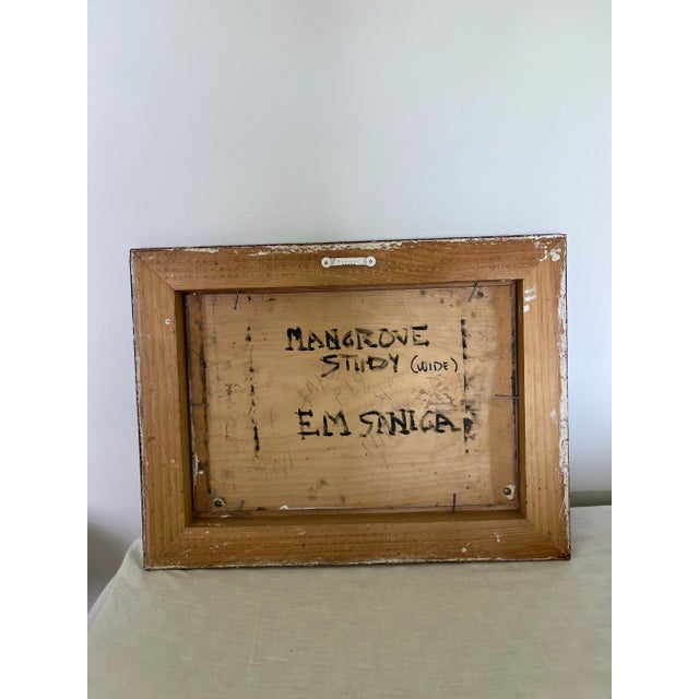 Monet 1980s Mangrove Study Original Oil Painting on Board by e.m. Saniga Landscape of Captivated Island, Framed, Marked and Signed For Sale - Image 4 of 8