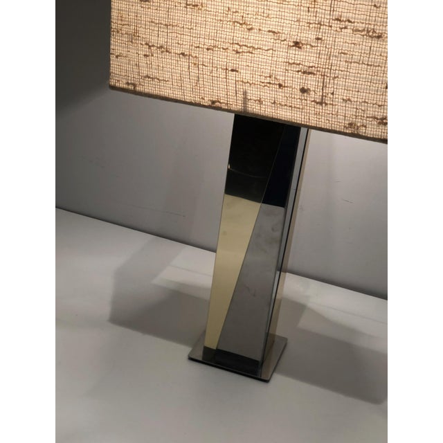 1970s Chrome and Gilt Metal Table Lamp, French Work For Sale - Image 9 of 12