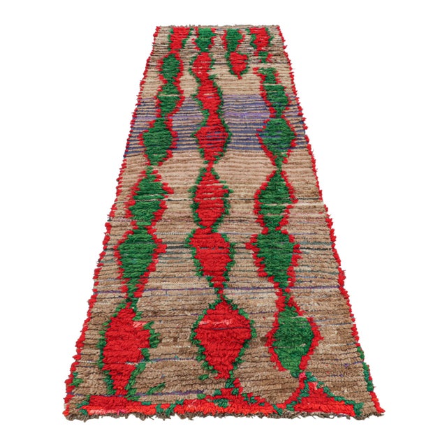 1950s Vintage Moroccan Runner Rug, Red & Green With Geometric Patterns - Rug & Kilim For Sale - Image 5 of 7