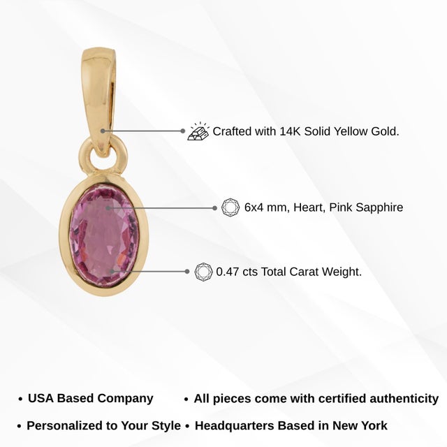 Minimalist Pink Sapphire Oval Bezel Set Pendant in 14k Yellow Gold For Sale - Image 12 of 15