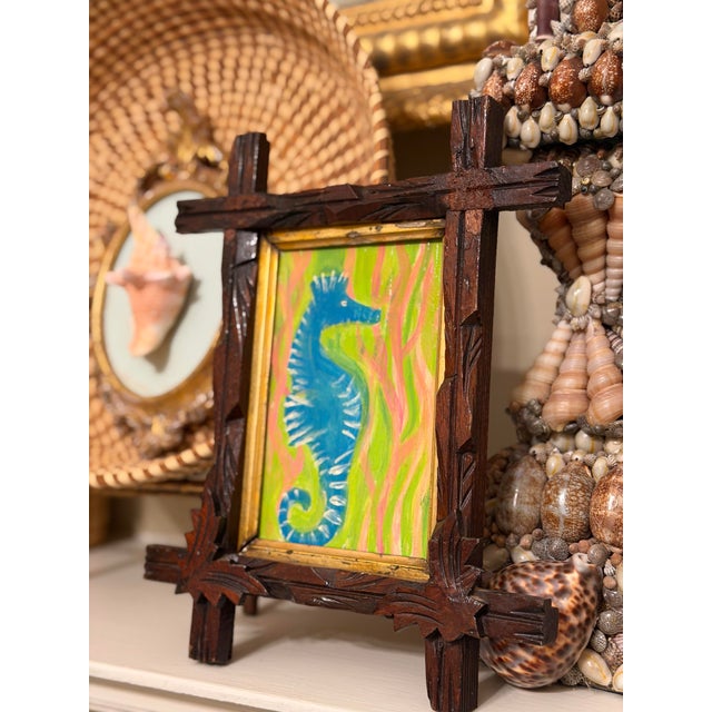 Seahorse Painting in Antique Frame For Sale - Image 4 of 7