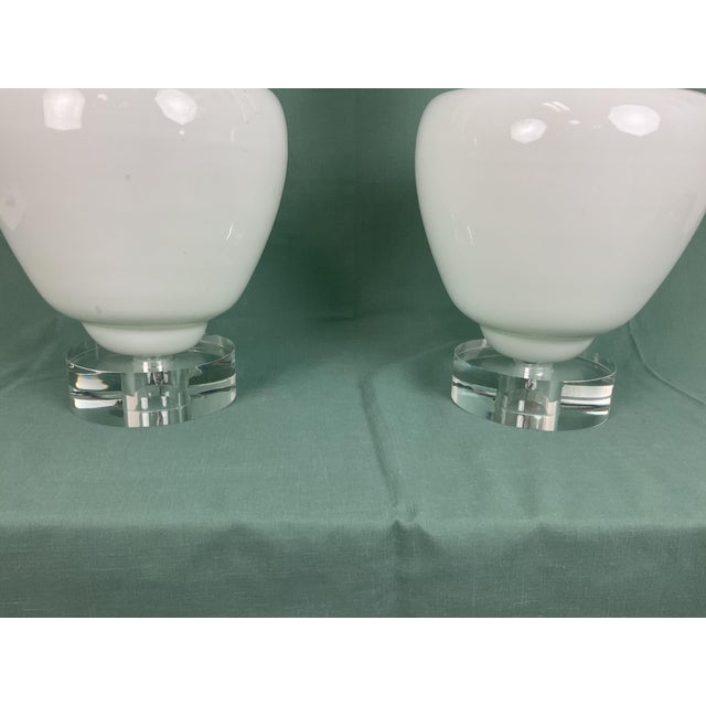 1960s Vintage White Murano Glass Table Lamps - a Pair For Sale - Image 5 of 12