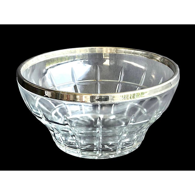 1970s Vintage Cut Glass Bowl With Silver Plated Rim For Sale - Image 5 of 9