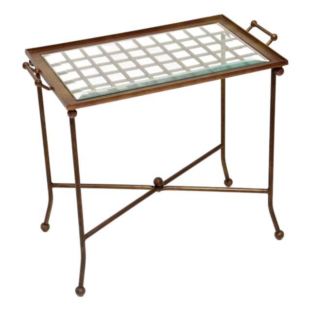 Vintage Brass and Glass Tray Top Side Table, 1970s For Sale