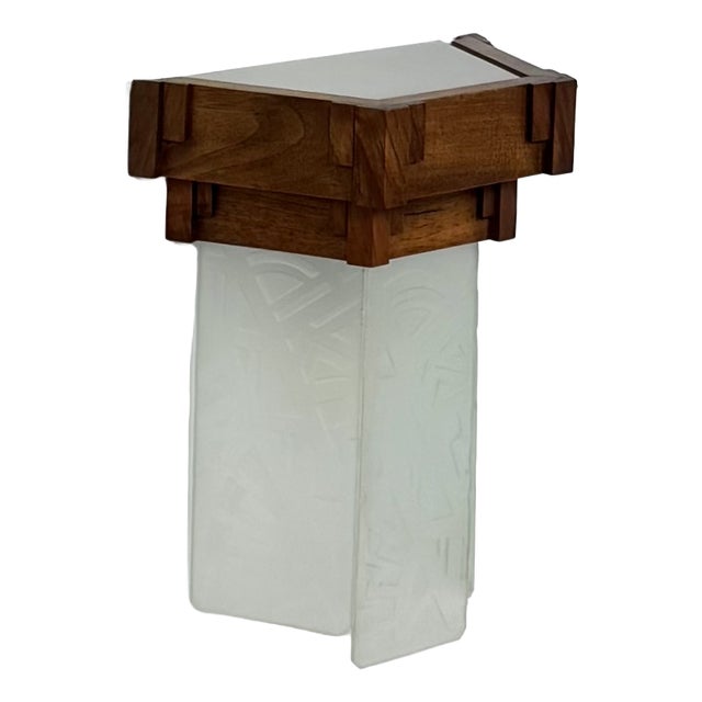 Art Deco Modernist Wall Sconce in Oak and Frosted Glass, France, 1930 For Sale