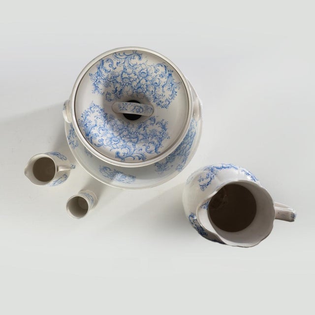 Victorian blue and white chamber set. Used for hygiene purposes during Victorian times. Beautifully decorated with flowers...