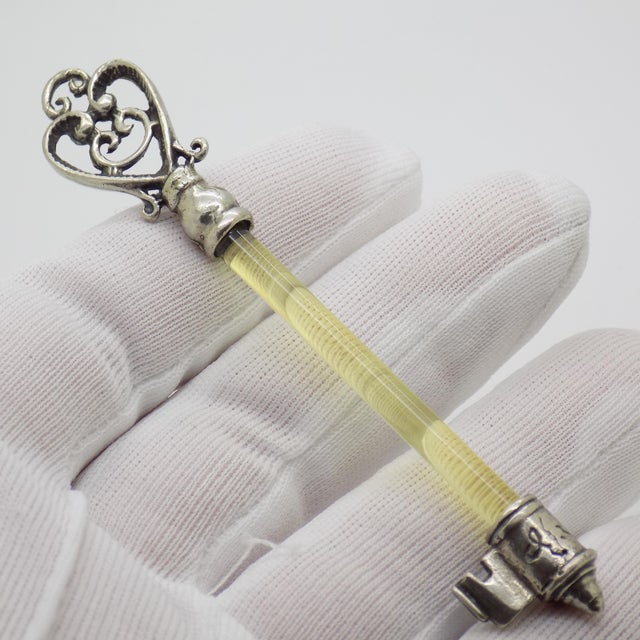 A life-size long key with a yellow plexiglass body, handcrafted in Taranto, Puglia, during the 1980s/1990s. Hallmarked 800...