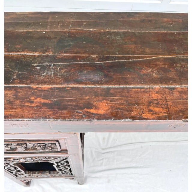 Brown Antique Asian Carved Wood Altar Console Table For Sale - Image 8 of 13