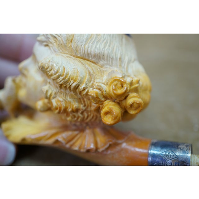 Antique Victorian Carved Meerschaum Lady & Bird Sterling Silver Collar Pipe For Sale - Image 10 of 14