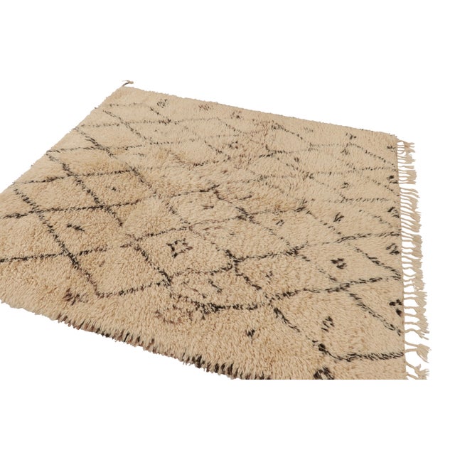 1950s Vintage Moroccan Square Rug, Beige With Brown Diamond Patterns - Rug & Kilim For Sale - Image 5 of 7