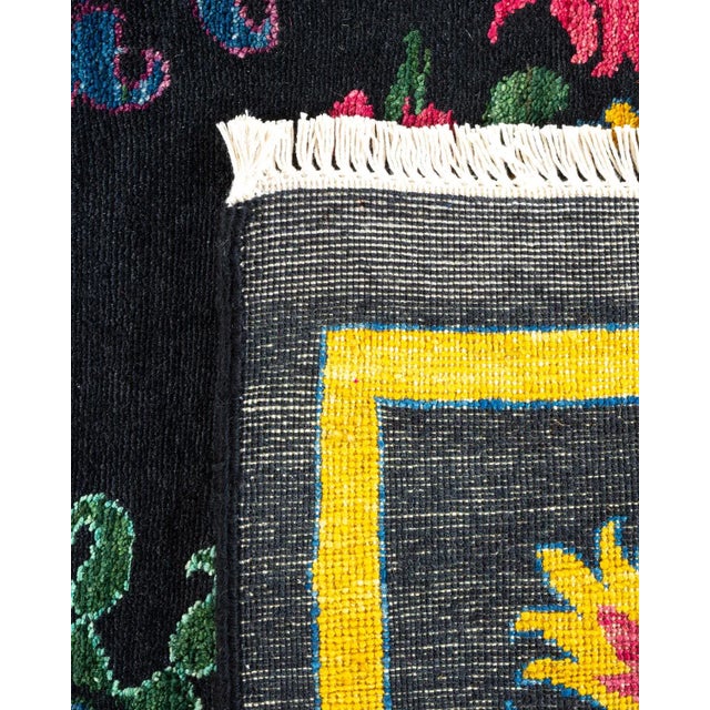 2000 - 2009 Suzani Hand Knotted Area Rug, Black - 9' 4" x 10' 1" For Sale - Image 5 of 9