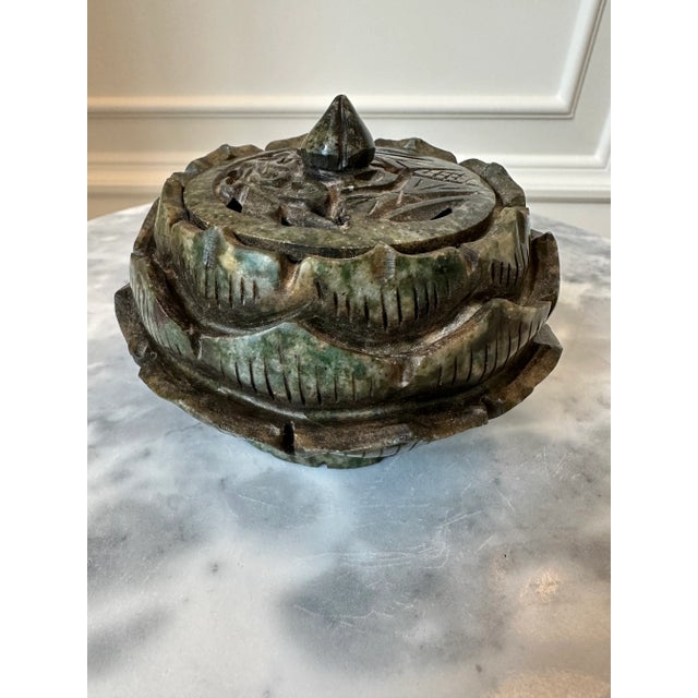 Stone Antique Stone Lotus Incense Burner With Lid For Sale - Image 7 of 12