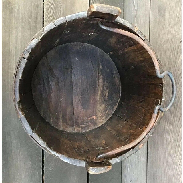 Antique Rustic Wooden Well Water Bucket Cast Iron Handle Chairish
