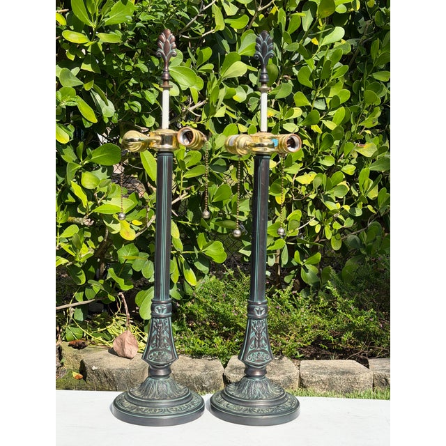 Metal Vintage Stiffel Neoclassical Bronze Table Lamps, Pair For Sale - Image 7 of 12