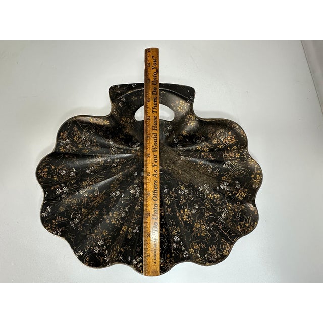 Black Victorian Papier Mache Crumber: Lacquered Clamshell Tray, Floral Decor For Sale - Image 8 of 9