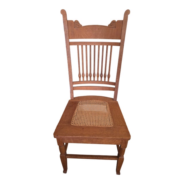 Antique Oak Slat-Back Chair With Cane Seat, Late 19th Century For Sale