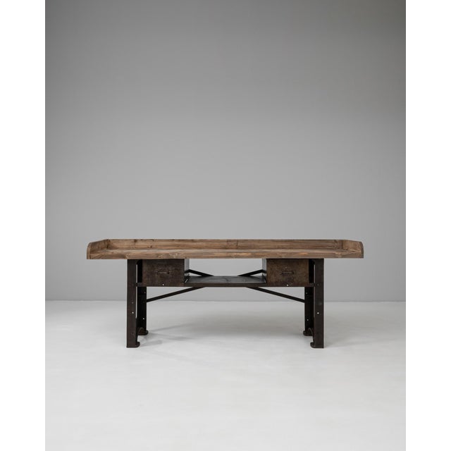 Mid 20th Century 20th Century French Industrial Cast Iron Work Table with Wooden Top For Sale - Image 5 of 12