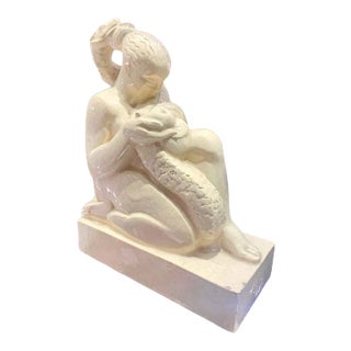 Early 20th Century Art Deco "Eve and the Serpent" Ceramic Sculpture by Marcel Merignargues For Sale