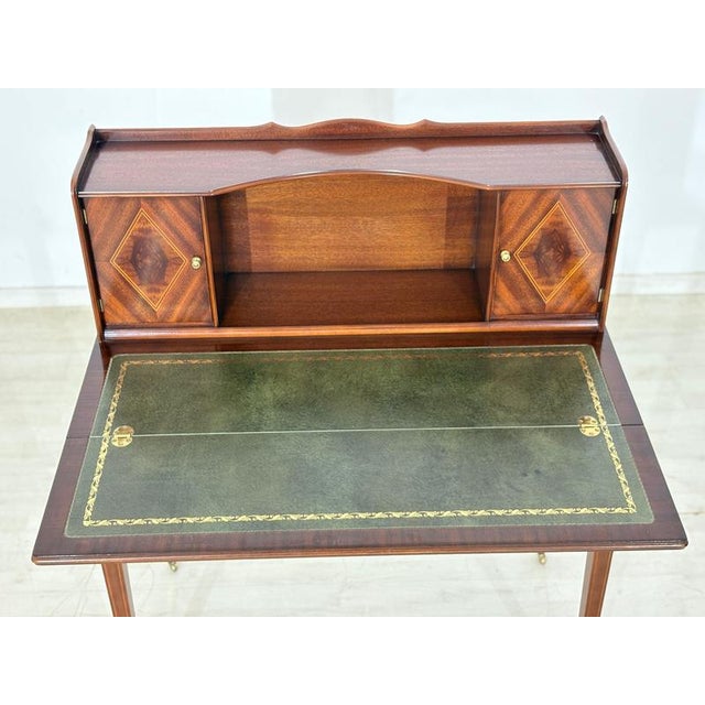 Antique Sheraton-Style Secretary Desk with Leather, 1960s For Sale - Image 9 of 17