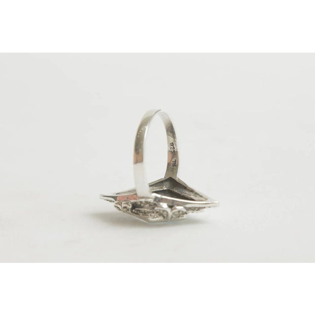 Metal Vintage Art Deco Sterling Silver Blue Topaz and Marquisette Ring, Size 8 For Sale - Image 7 of 7
