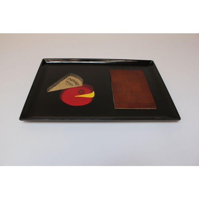 Metal Large Mid-Century Black Resin and Maple "French Cheese" Serving Tray With Cutting Board by Couroc For Sale - Image 7 of 11
