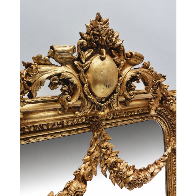 Wood Golden Baroque Mirror with Floral Garland from Green Square For Sale - Image 7 of 11