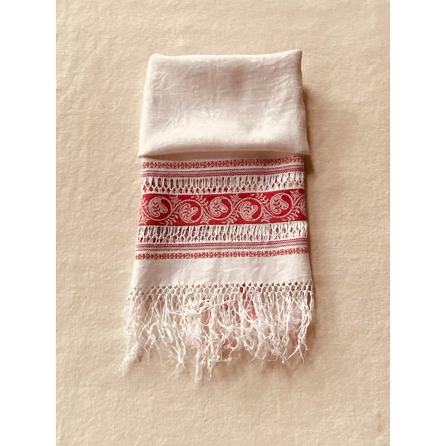 19th Century French Linen Trousseau Towel - Turkey Red Detail For Sale - Image 11 of 12